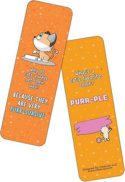Creanoso Funny Cat Jokes Bookmarks Series 1 (60-Pack) - Premium Quality Gift Ideas for Children, Teens, & Adults for All Occasions - Stocking Stuffers Party Favor & Giveaways