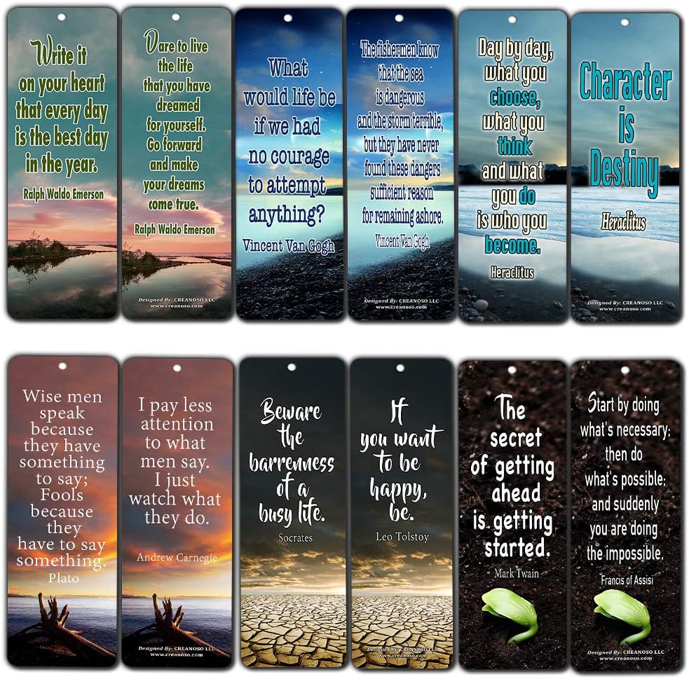 Creanoso Inspiring Inspirational Bookmarks (30-Pack) Ã¢â‚¬â€œ Motivational Quotes About Life Bookmarker Cards - Awesome Positive Wisdom Encouragement Gifts for Men Women Adults Teens Kids Entrepreneur