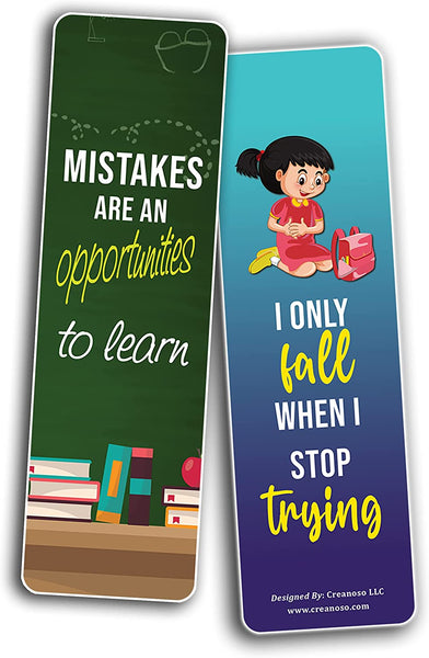 Creanoso Growth Mindset Bookmarks (10-Sets X 6 Cards) â€“ Daily Inspirational Card Set â€“ Interesting Book Page Clippers â€“ Great Gifts for Children and Teens