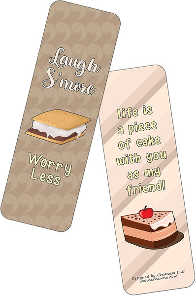 Creanoso Funny Sweet Desserts Puns Bookmarks (60-Pack) - Premium Quality Gift Ideas for Children, Teens, & Adults for All Occasions - Stocking Stuffers Party Favor & Giveaways