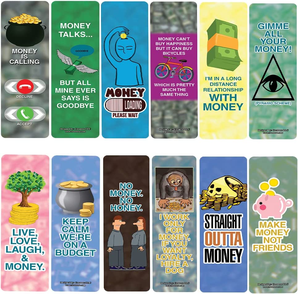 Creanoso Funny Money Bookmarks (5-Sets X 6 Cards) â€“ Daily Inspirational Card Set â€“ Interesting Book Page Clippers â€“ Great Gifts for Adults and Teens