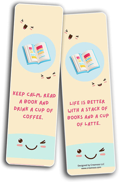 Creanoso Books and Coffee Lovers Bookmarks (10-Sets X 6 Cards) â€“ Daily Inspirational Card Set â€“ Interesting Book Page Clippers â€“ Great Gifts for Adults and Teens