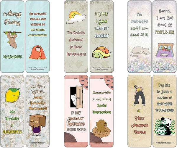 Funny Socially Awkward Bookmarks (2-Sets X 6 Cards)