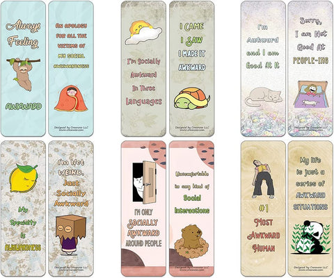 Funny Socially Awkward Bookmarks (2-Sets X 6 Cards)