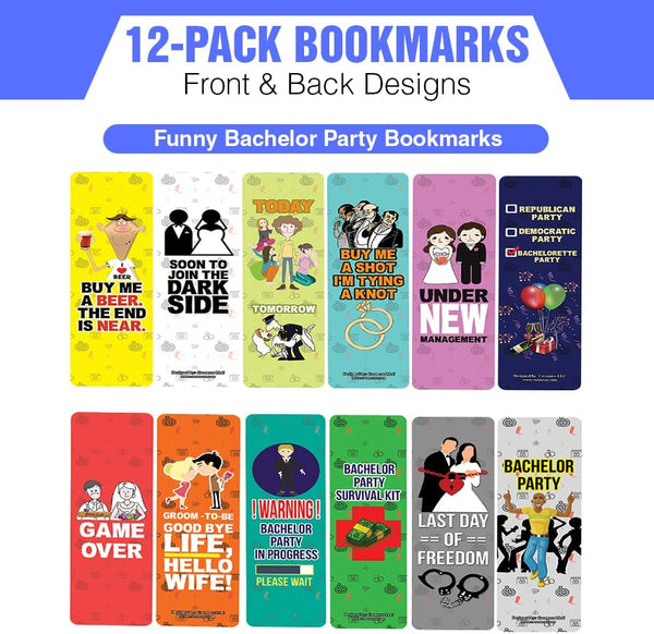Creanoso Funny Bachelor Party Bookmarks (2-Sets X 6 Cards) â€“ Daily Inspirational Card Set â€“ Interesting Book Page Clippers â€“ Great Gifts for Adults and Teens