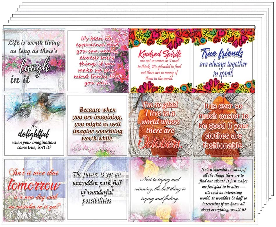 Creanoso Anne of Green Gables Inspiring Sayings Stickers (20-Sheet) â€“ Inspirational Quotes Sticker Cards Bulk Pack Set â€“ Awesome Sticky Notes Gift Ideas for Women Ladies Best Friends â€“ Wall Art Decal