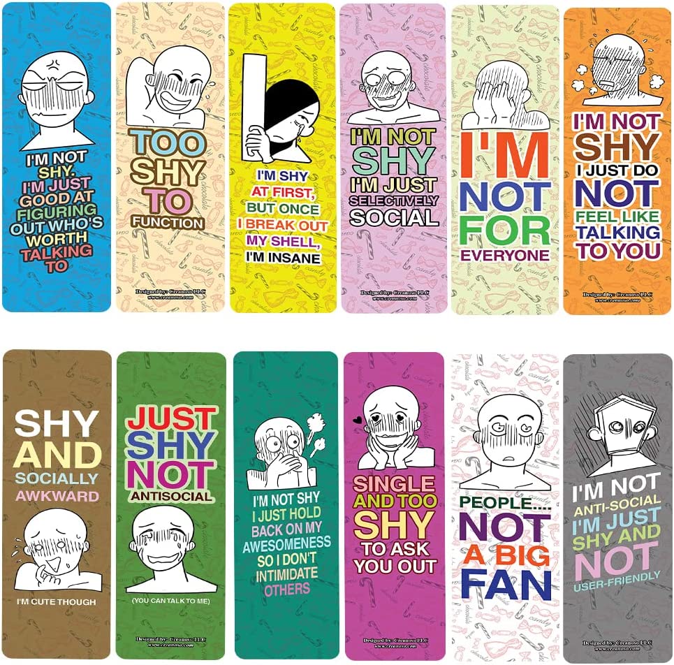 Creanoso Funny Shy Bookmarks (10-Sets X 6 Cards) â€“ Daily Inspirational Card Set â€“ Interesting Book Page Clippers â€“ Great Gifts for Adults and Teens