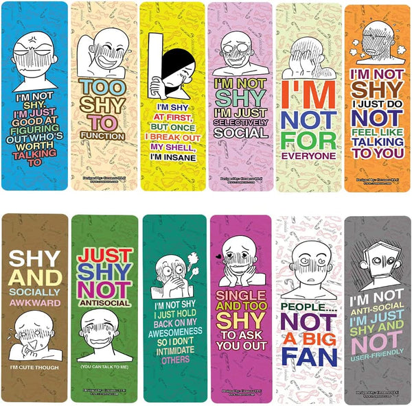 Creanoso Funny Shy Bookmarks (2-Sets X 6 Cards â€“ Daily Inspirational Card Set â€“ Interesting Book Page Clippers â€“ Great Gifts for Adults and Teens