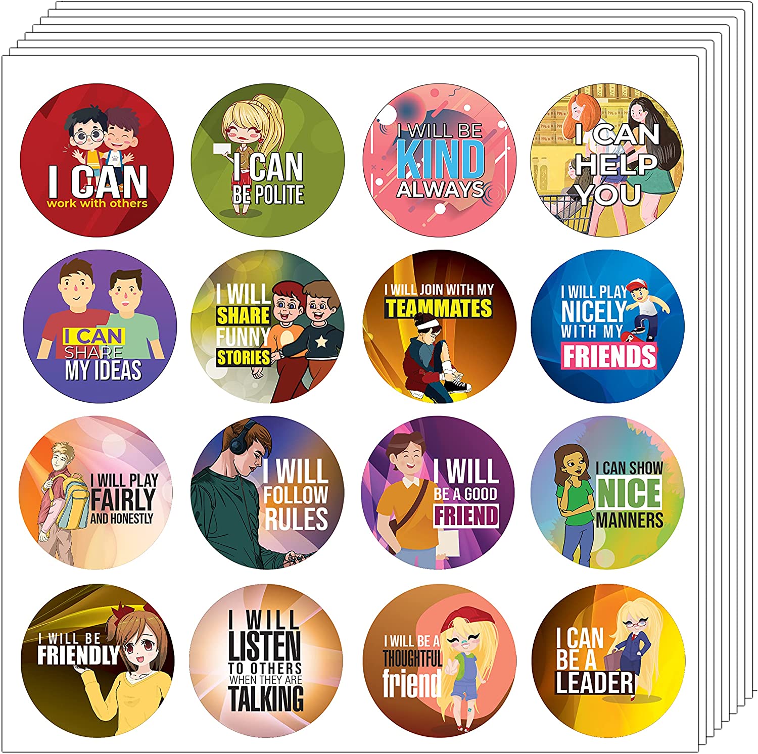 Creanoso Relationship Building Stickers (5 Sets X 16 Designs) â€“ Sticker Card Giveaways for Kids â€“ Awesome Stocking Stuffers Gifts for Boys & Girls â€“ Classroom Home Rewards Enticements