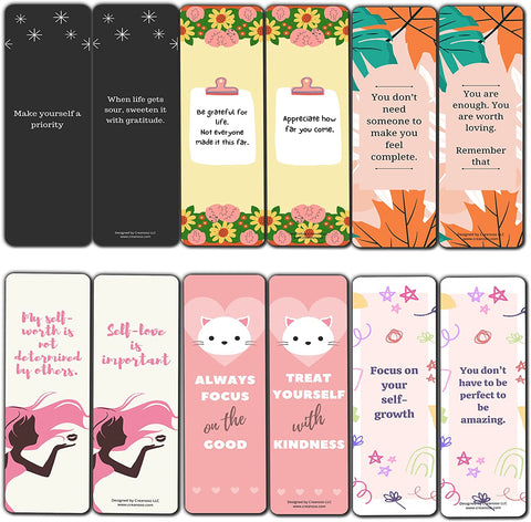 Creanoso Self-Appreciation Bookmarks Series 2 (2-Sets X 6 Cards) â€“ Daily Inspirational Card Set â€“ Interesting Book Page Clippers â€“ Great Gifts for Adults and Teens