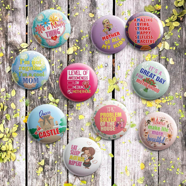 I Am A Caring Mother Pinback Buttons (1-Set X 10 Buttons)
