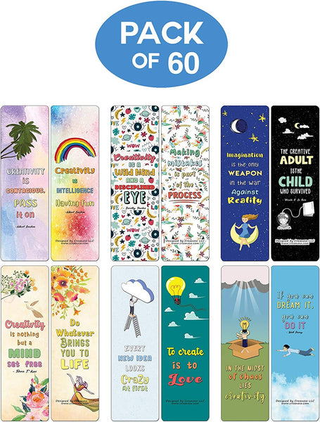 Creanoso Creativity Quotes Bookmarks (60-Pack) - Premium Quality Gift Ideas for Children, Teens, & Adults for All Occasions - Stocking Stuffers Party Favor & Giveaways