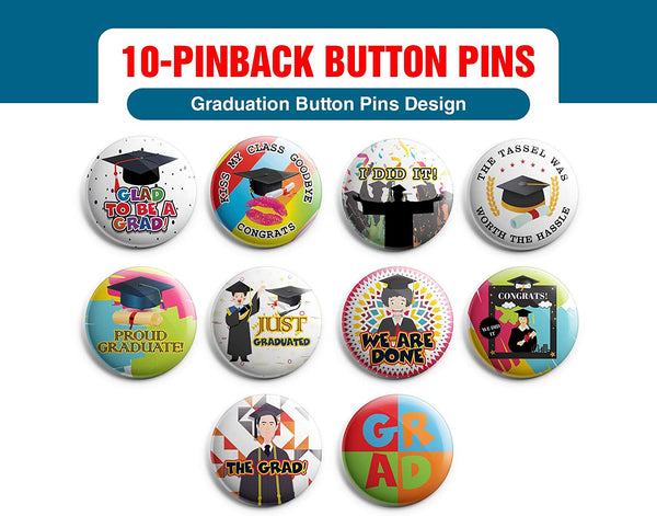 Graduation Button Pinback Buttons (1-Set X 10 Buttons)