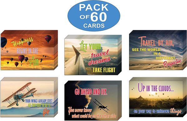 Creanoso Inspirational Sayings Air Travel Postcards (60-Pack) - Great Premium Greeting Card Giveaways for Travelers Ã¢â‚¬â€œ Card Stock for Tourists, Adult Men & Women, Teens - Assorted Set Collection