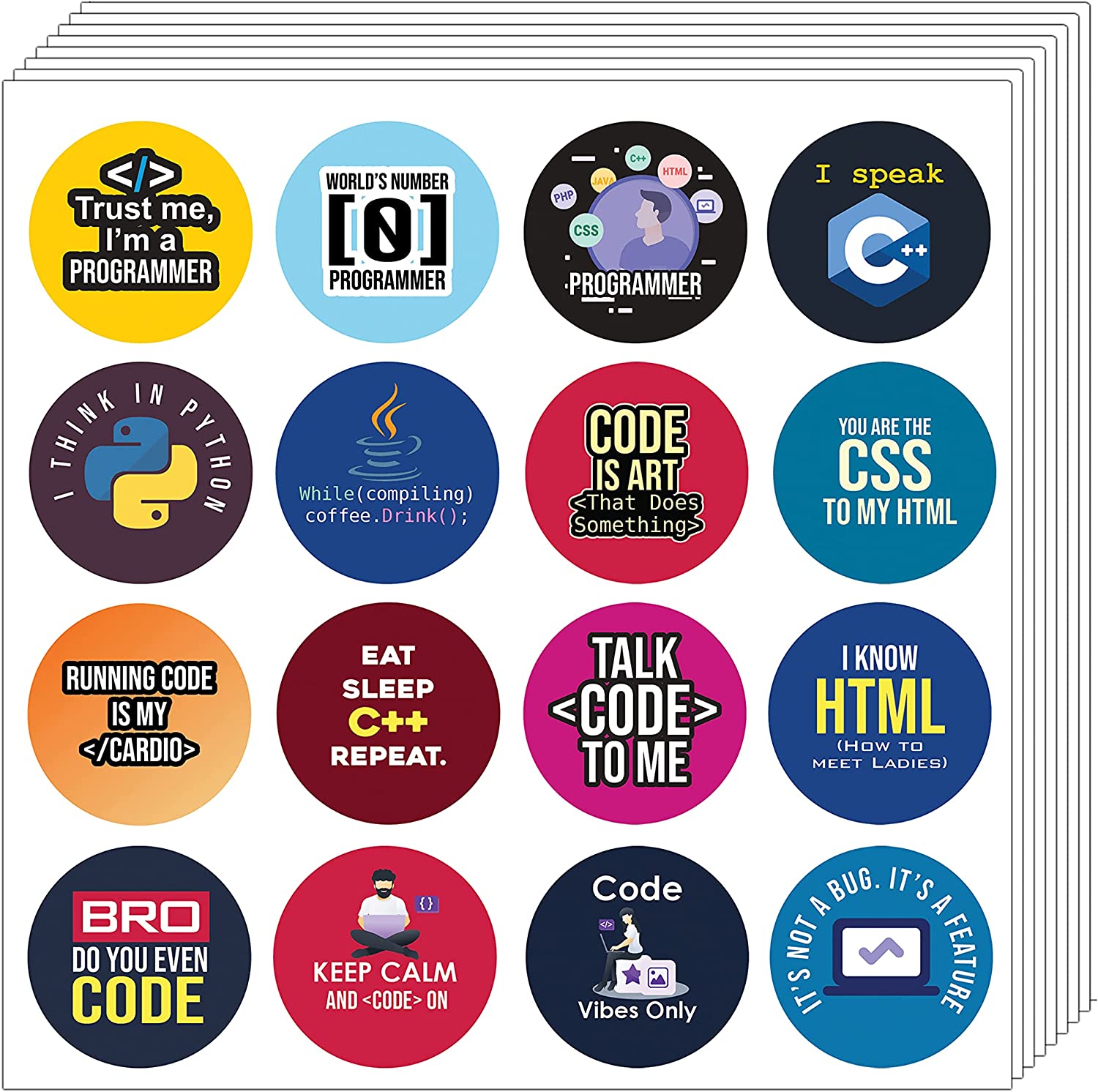 Programming Language Stickers (5 Sets X 16 Designs)