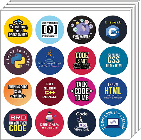 Programming Language Stickers (10 Sets X 16 Designs)