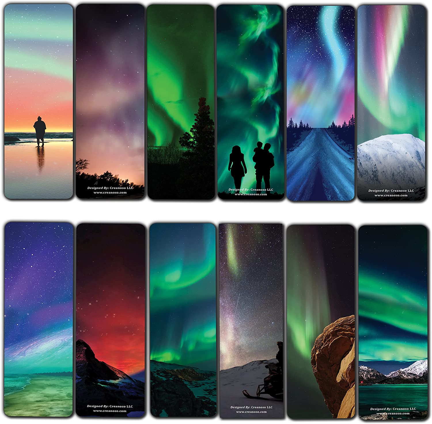 Creanoso Aurora Night Sky Bookmarks (2 Sets x 6 Cards) â€“ Daily Inspirational Card Set â€“ Interesting Book Page Clippers â€“ Great Gifts for Kids and Teens