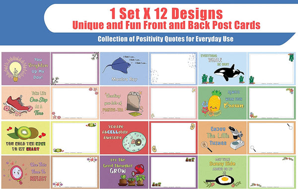 Creanoso Positivity Pun Postcards (12-Pack) - Unique Cool Giveaways for Teens and Adults