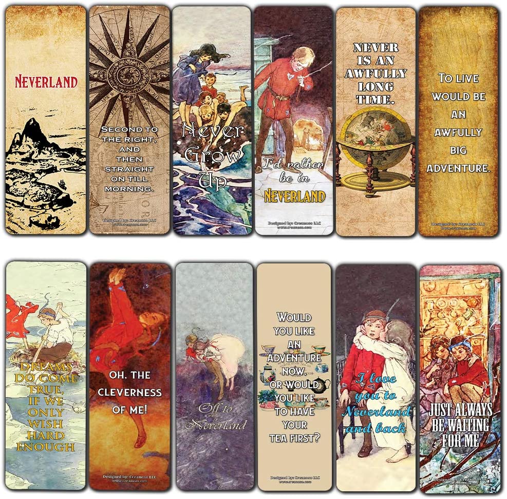 Creanoso Peter Pan Quotes Bookmarks (30-Pack) - Unique Art Impressions Book Binder - Stocking Stuffers Gift for Bookworms, Men & Women, Teens Ã¢â‚¬â€œ Inspiring Drawings Page Clip - Cool Rewards