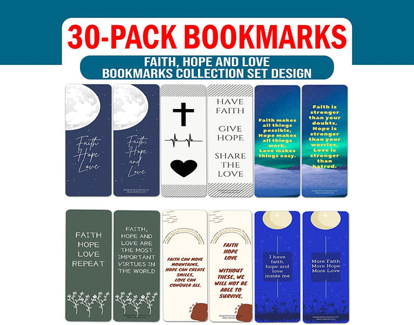 Creanoso Faith, Hope and Love Bookmarks (5-Sets X 6 Cards) â€“ Daily Inspirational Card Set â€“ Interesting Book Page Clippers â€“ Great Gifts for Adults and Teens