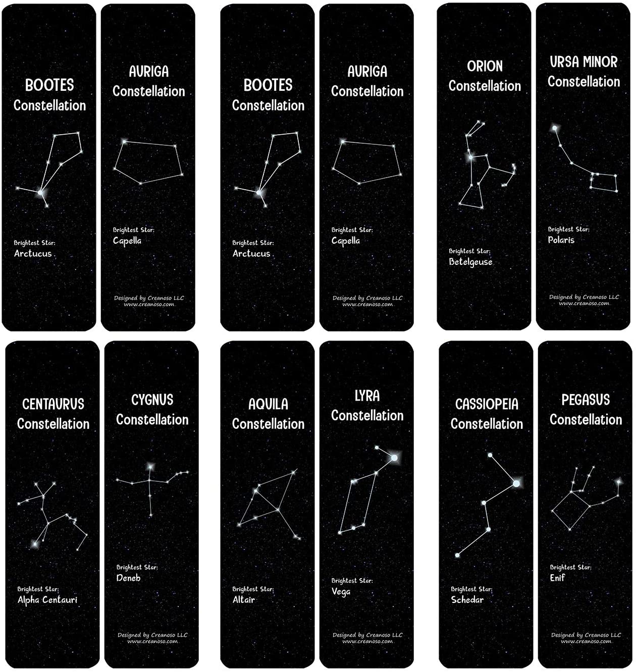 Creanoso Constellations and Their Brightest Stars Bookmarks Cards (30-Pack) - Assorted Designs for Children - Classroom Reward Incentives - Stocking Stuffers Party Favors & Giveaways for Students