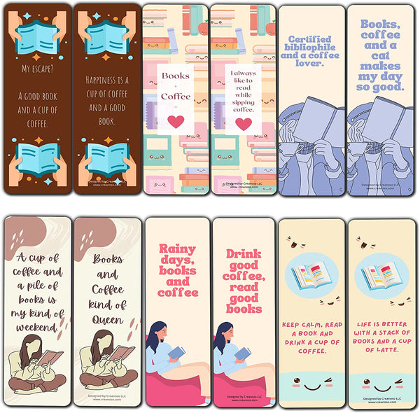 Creanoso Books and Coffee Lovers Bookmarks (5-Sets X 6 Cards) â€“ Daily Inspirational Card Set â€“ Interesting Book Page Clippers â€“ Great Gifts for Adults and Teens