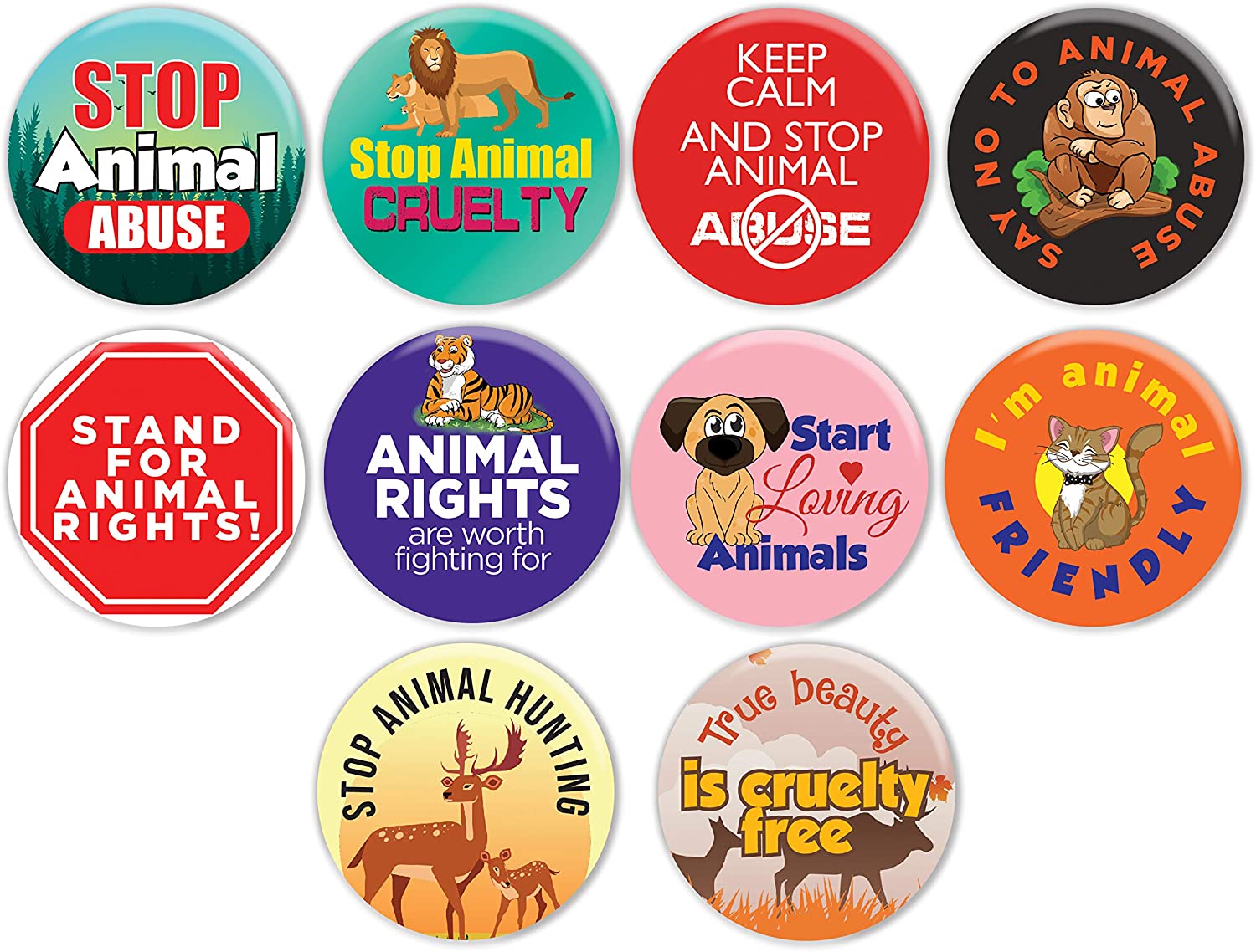 Stop Animal Abuse Pinback Buttons (10 Pack)