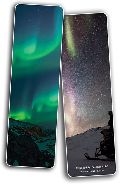 Creanoso Aurora Night Sky Bookmarks (2 Sets x 6 Cards) â€“ Daily Inspirational Card Set â€“ Interesting Book Page Clippers â€“ Great Gifts for Kids and Teens