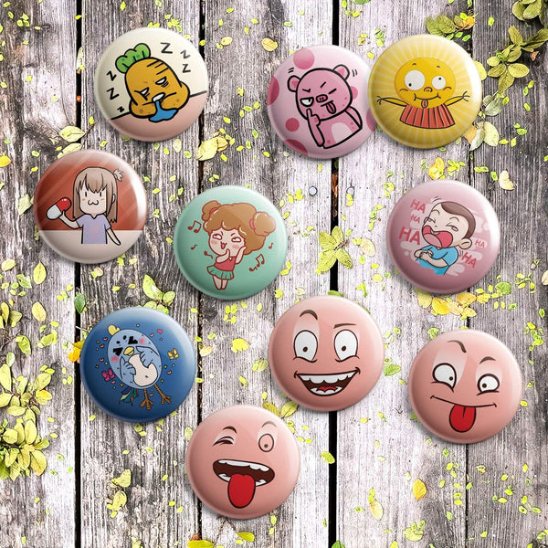 Funny Faces Pinback Button Pins (10 Pack) - Large 2.25" Boys and Girls Cute Designs Pins Badge