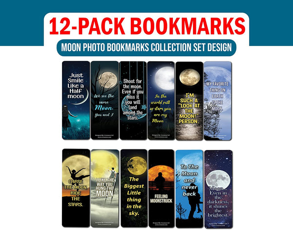Creanoso Moon Photo Bookmarks (2-Sets X 6 Cards) â€“ Daily Inspirational Card Set â€“ Interesting Book Page Clippers â€“ Great Gifts for Adults and Teens