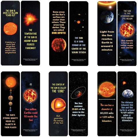 Creanoso Fun Sun Facts Bookmarks (60-Pack) - Premium Quality Gift Ideas for Children, Teens, & Adults for All Occasions - Stocking Stuffers Party Favor & Giveaways