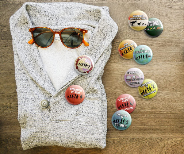 Funny Evolution Button Pins (1-Set X 10 Buttons)