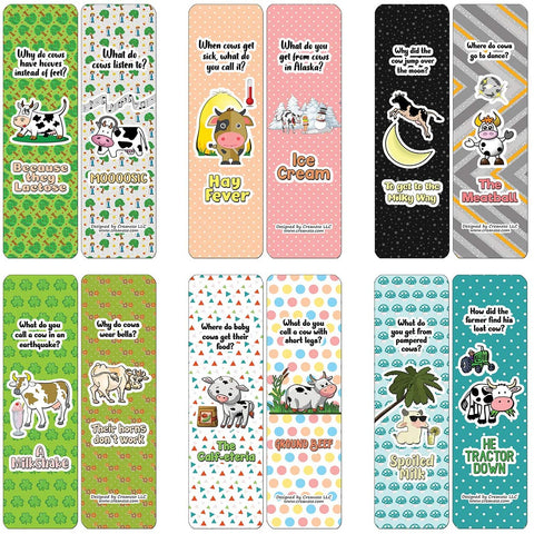 Creanoso Humorous Cow Jokes Bookmarks (30-Pack) - Classroom Reward Incentives for Students and Children - Stocking Stuffers Party Favors & Giveaways for Teens & Adults
