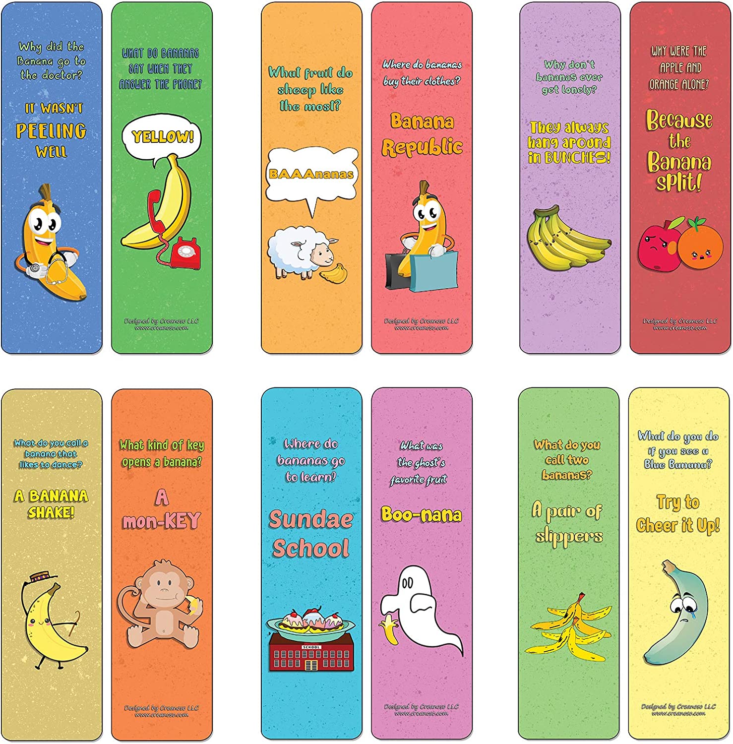 Creanoso Banana Jokes Bookmarks (60-Pack) - Perfect Gift Idea for Birthdays, Graduation, Christmas, & Weddings - Stocking Stuffers and Classroom Rewards Incentives