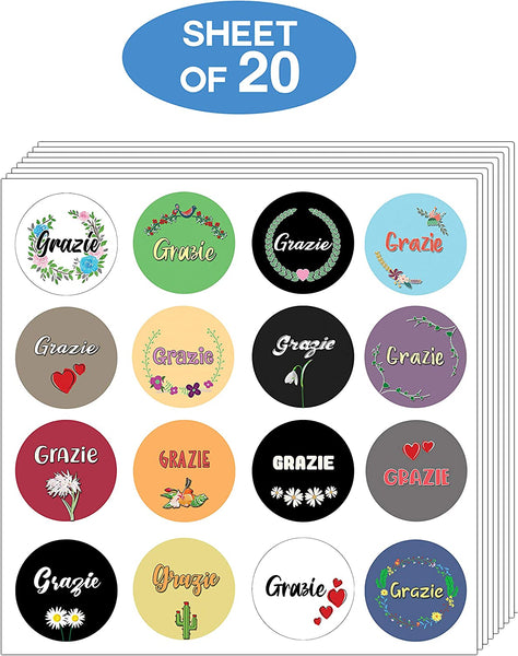 Creanoso Grazie Stickers (20-Sheet) - Premium Quality Gift Ideas for Children, Teens, & Adults -Stocking Stuffers Party Favor & Giveaways