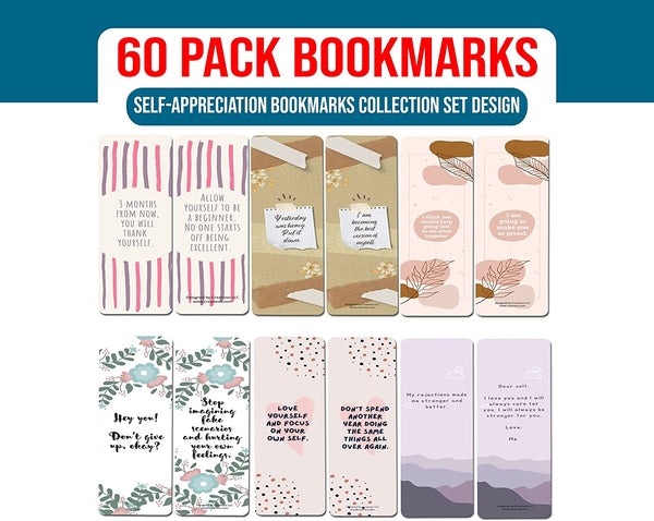Creanoso Self-Appreciation Bookmarks (10-Sets X 6 Cards) â€“ Daily Inspirational Card Set â€“ Interesting Book Page Clippers â€“ Great Gifts for Adults and Teens
