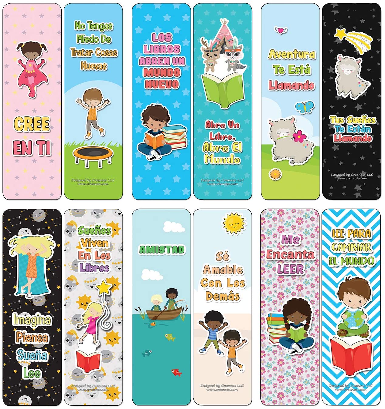 Creanoso Spanish Cute Bookmarks for Books (60-Pack) - Premium Quality Gift Ideas for Children, Teens, & Adults for All Occasions - Stocking Stuffers Party Favor & Giveaways