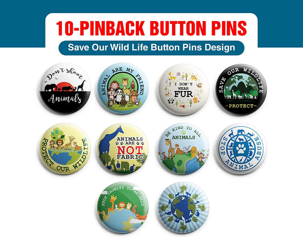 Protect Our Environment Pin Back Buttons - Save Our Wild Life (10 Pack)