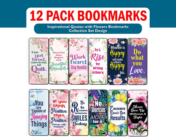 Creanoso Inspirational Quotes with Flowers Bookmarks (2-Sets X 6 Cards) â€“ Daily Inspirational Card Set â€“ Interesting Book Page Clippers â€“ Great Gifts for Kids and Teens