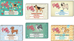 Creanoso Colorful I Love My Dog Postcards (30-Pack) â€“ German Shephard, Siberian Husky, Beagle, Pug, Dachshund, Corgi with Vital Stats â€“ 6 Greeting Cards Designs - Premium Greeting Cards Set