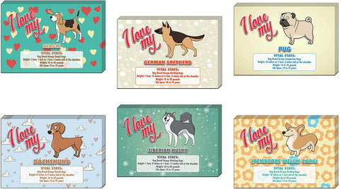 Creanoso Colorful I Love My Dog Postcards (30-Pack) â€“ German Shephard, Siberian Husky, Beagle, Pug, Dachshund, Corgi with Vital Stats â€“ 6 Greeting Cards Designs - Premium Greeting Cards Set