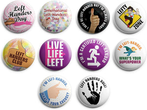 Left Handed Pinback Buttons (1 Set x 10 Designs)