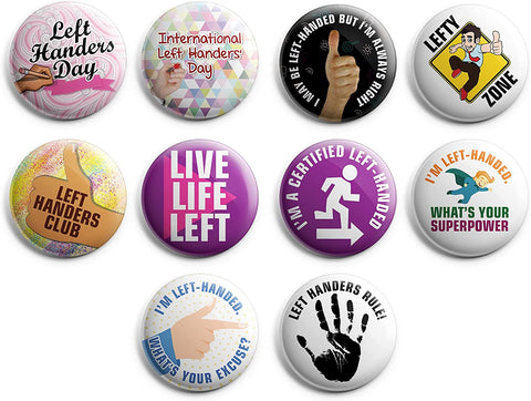 Left Handed Pinback Buttons (1 Set x 10 Designs)