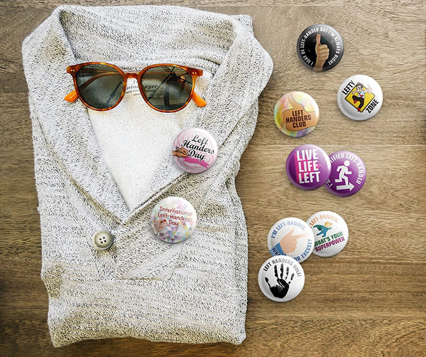 Left Handed Pinback Buttons (1 Set x 10 Designs)