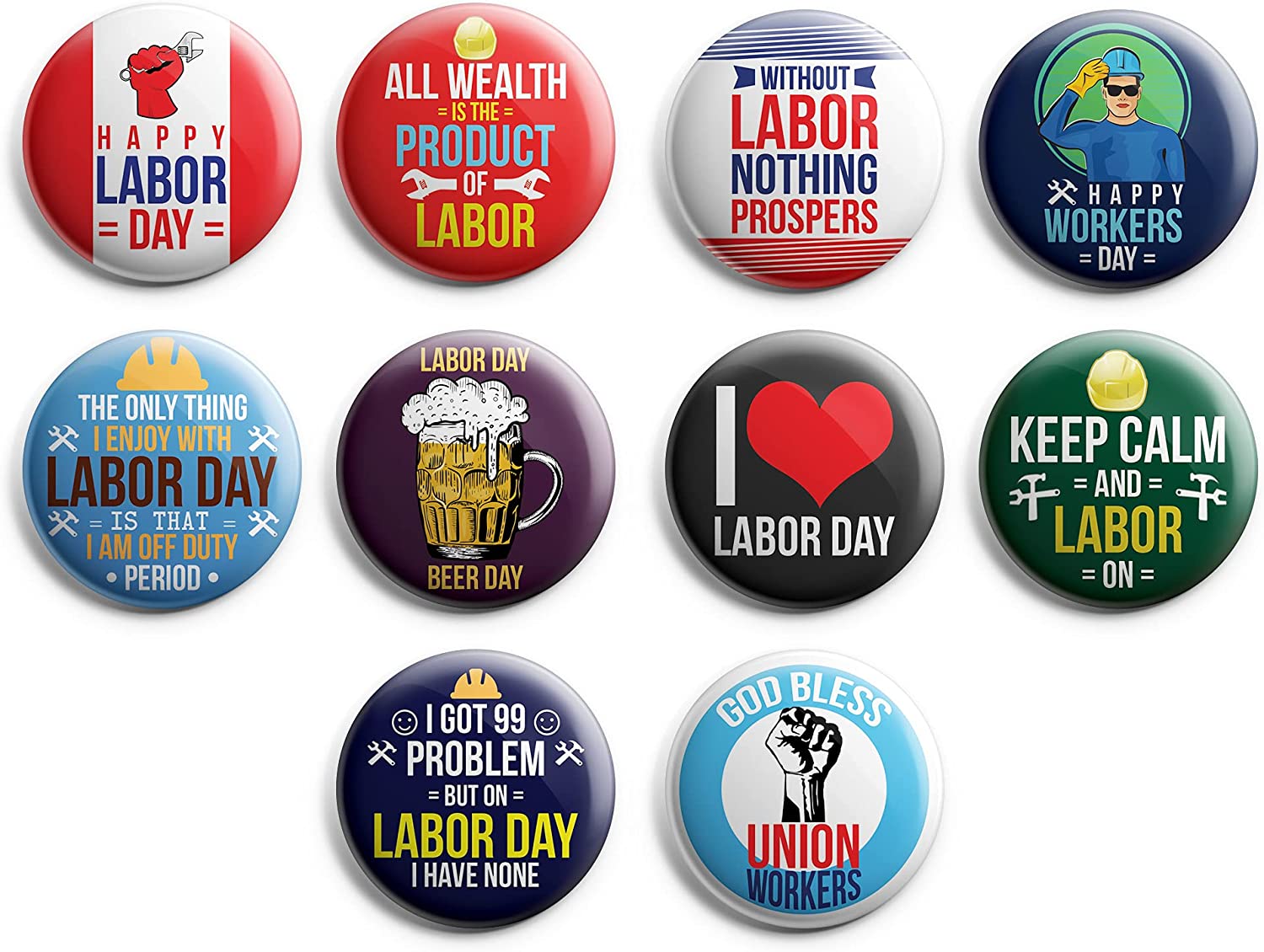 labor day button pins (1-Set X 10 Buttons)