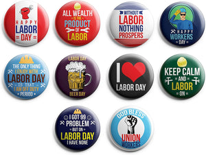 labor day button pins (1-Set X 10 Buttons)