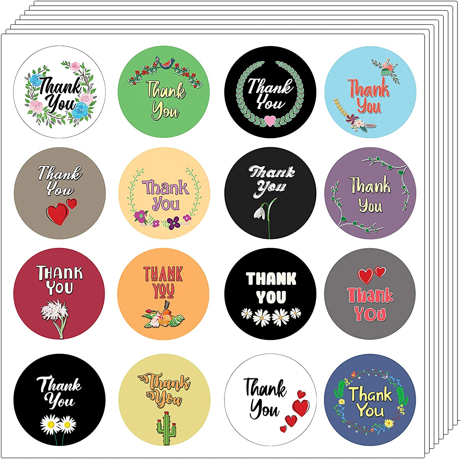Thank You Stickers (10-Sheet) - 1.5 Round 16 Designs - for Birthdays, Weddings, Giveaways, Bridal Showers and Perfect for Small Business Owner - for Gifts Bags,Envelopes,Bubble mailers& Bags