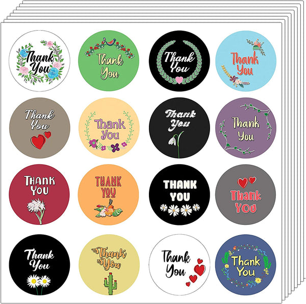 Thank You Stickers (10-Sheet) - 1.5 Round 16 Designs - for Birthdays, Weddings, Giveaways, Bridal Showers and Perfect for Small Business Owner - for Gifts Bags,Envelopes,Bubble mailers& Bags