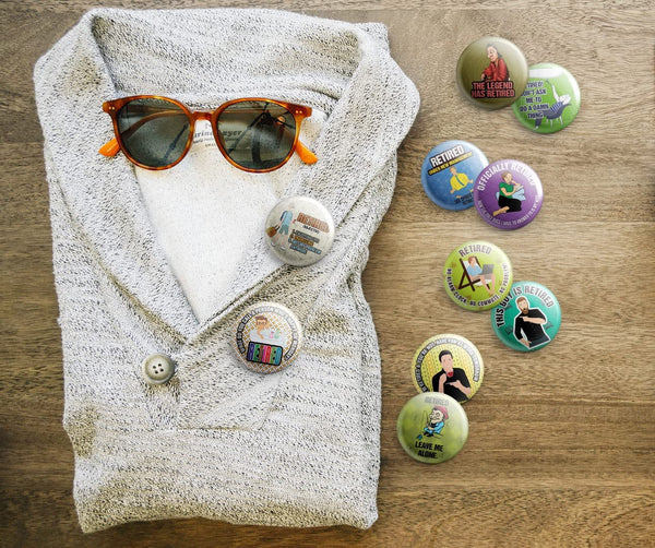 Creanoso Funny Retired Pinback Buttons (1-Set X 10 Buttons) - Stocking Stuffers Premium Quality Gift Ideas for Children, Teens, & Adults - Corporate Giveaways & Party Favors