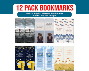 Creanoso Mental Health Matters Bookmarks (2-Sets X 6 Cards) â€“ Daily Inspirational Card Set â€“ Interesting Book Page Clippers â€“ Great Gifts for Adults and Teens